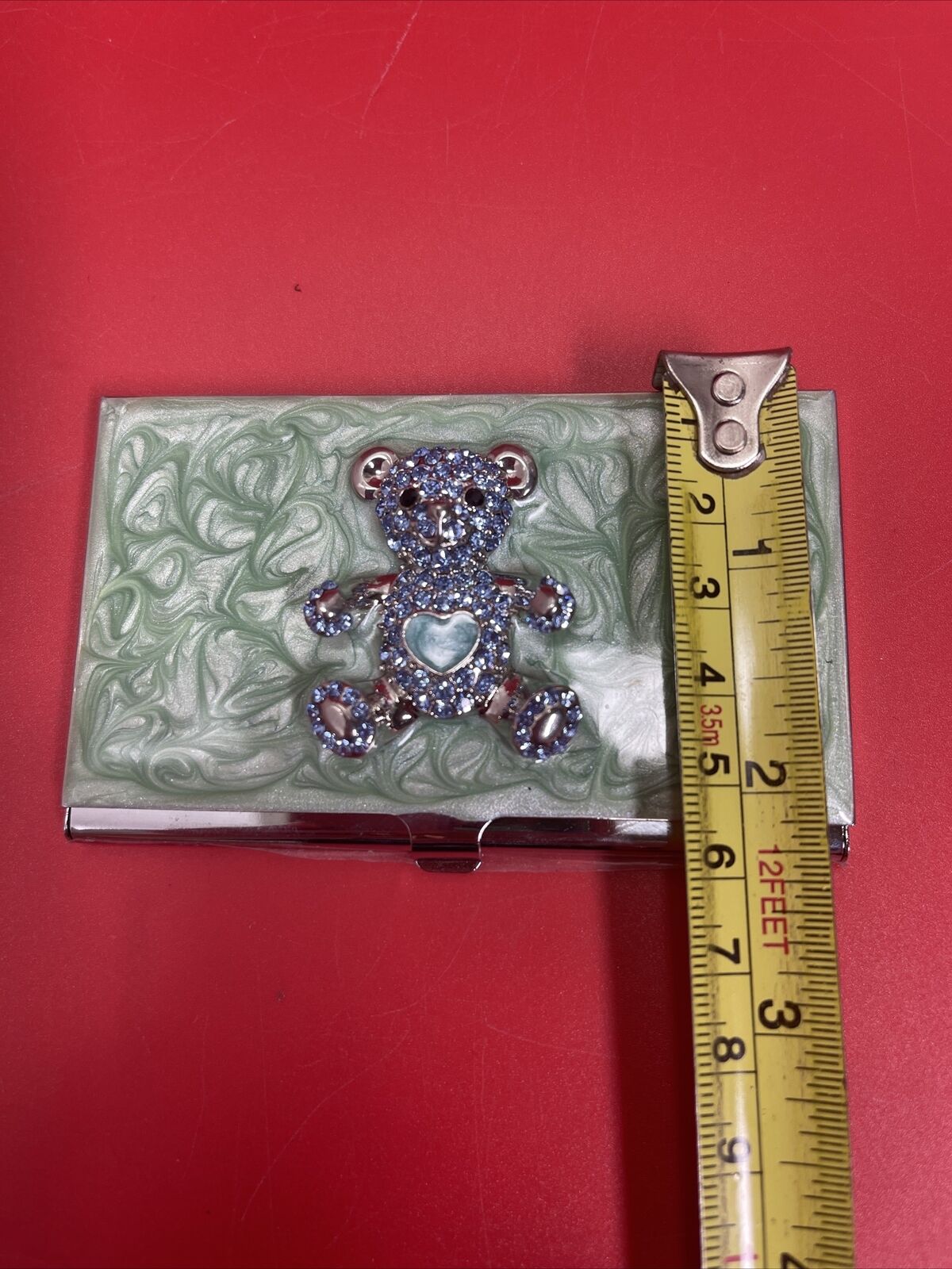 VINTAGE TEDDY BEAR ENAMEL BUSINESS CARD HOLDER