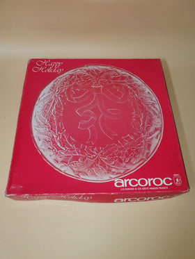 Arcoroc Glass Platter Happy Holiday Christmas 13"