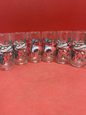 House of Lloyd Glass Christmas Tumbler (s) LOT OF 6 Ornament Bows and Ivy 1993