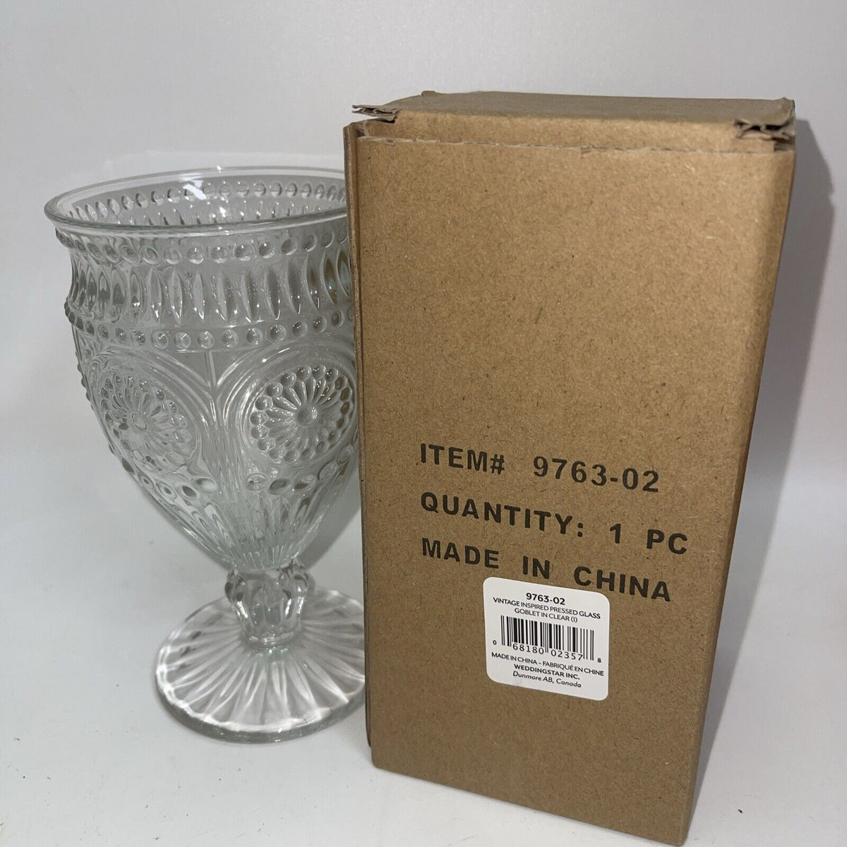 Weddingstar Vintage Inspired Pressed Glass Goblet, Clear 10oz Lot 4
