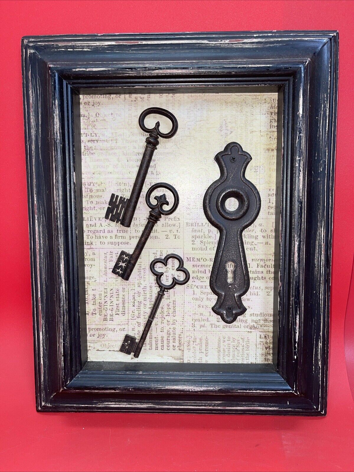 Framed Skeleton Keys and Doorknob & Keyhole Escutcheon Plate 13.5"x10.75