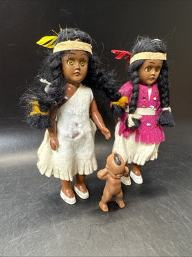 Vintage American Indian Dolls/ Lot Of 2 + Baby