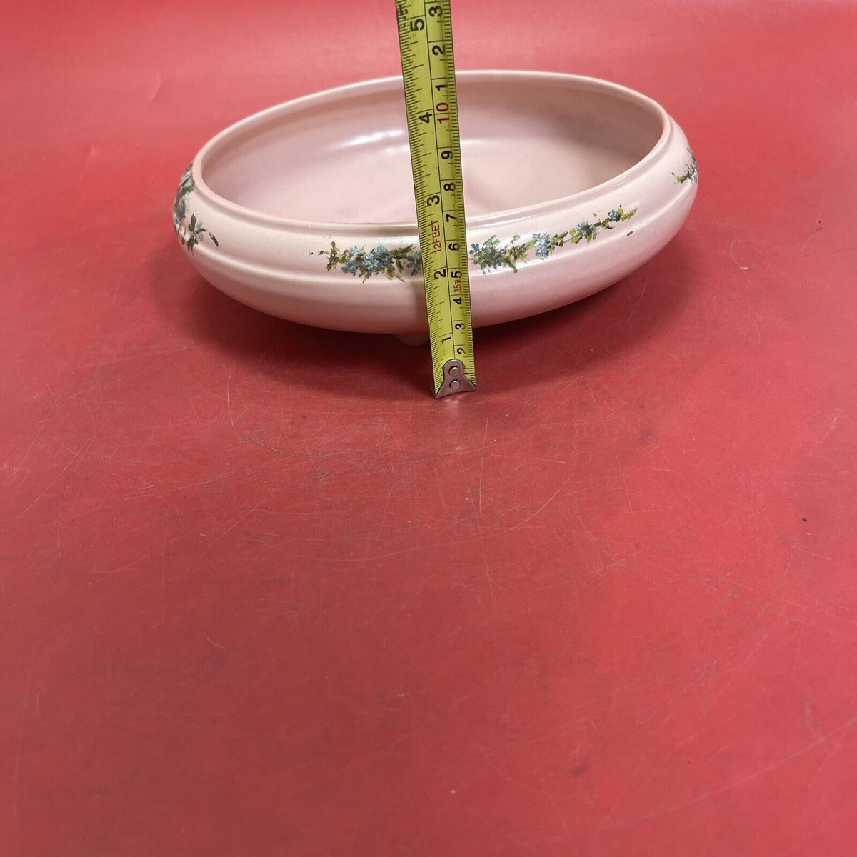 Abingdon USA Pottery Light Pink Salmon Planter Dish Bowl Marked Ceramic Round