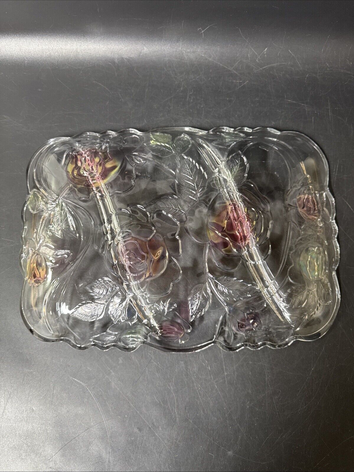 Glass Rectangular Serving Tray/Platter With Flower