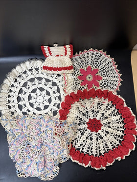 6 Vintage Handmade Doilies Various Sizes, #1