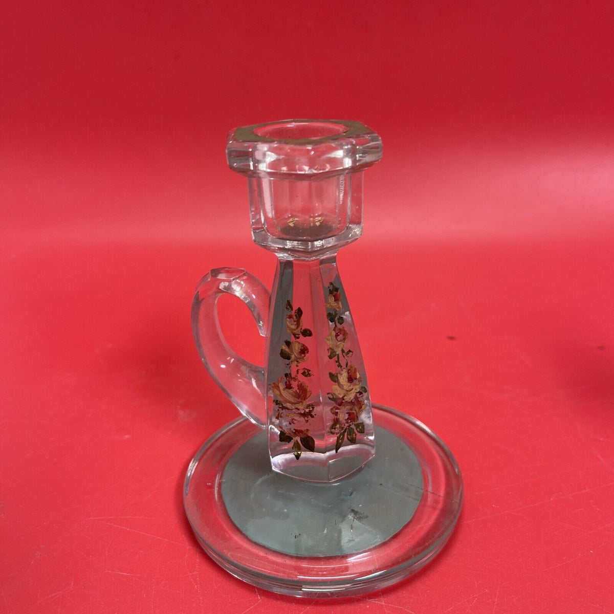 Vintage Glass Candlestick glass stick handle 5.5"Set 2
