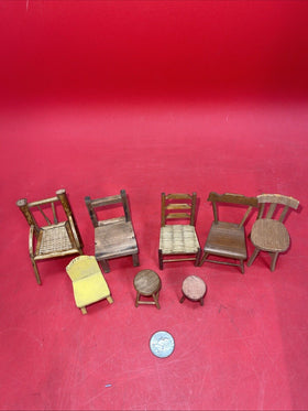 Lot Assorted Vintage Wooden Miniature Dollhouse Chairs