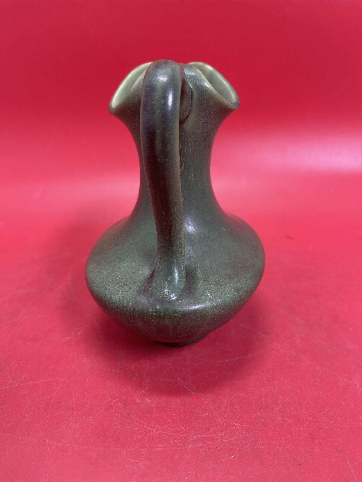 Arts and Crafts Hampshire Matte Green  Pottery Pitcher Vase 6”