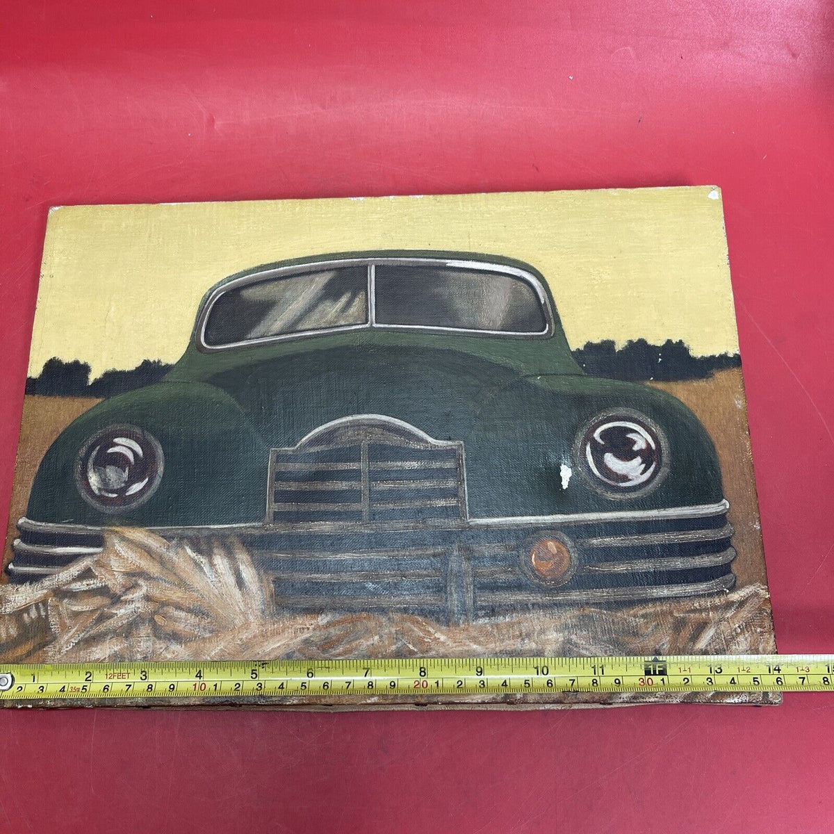 Vintage Oil painting on canvas Car