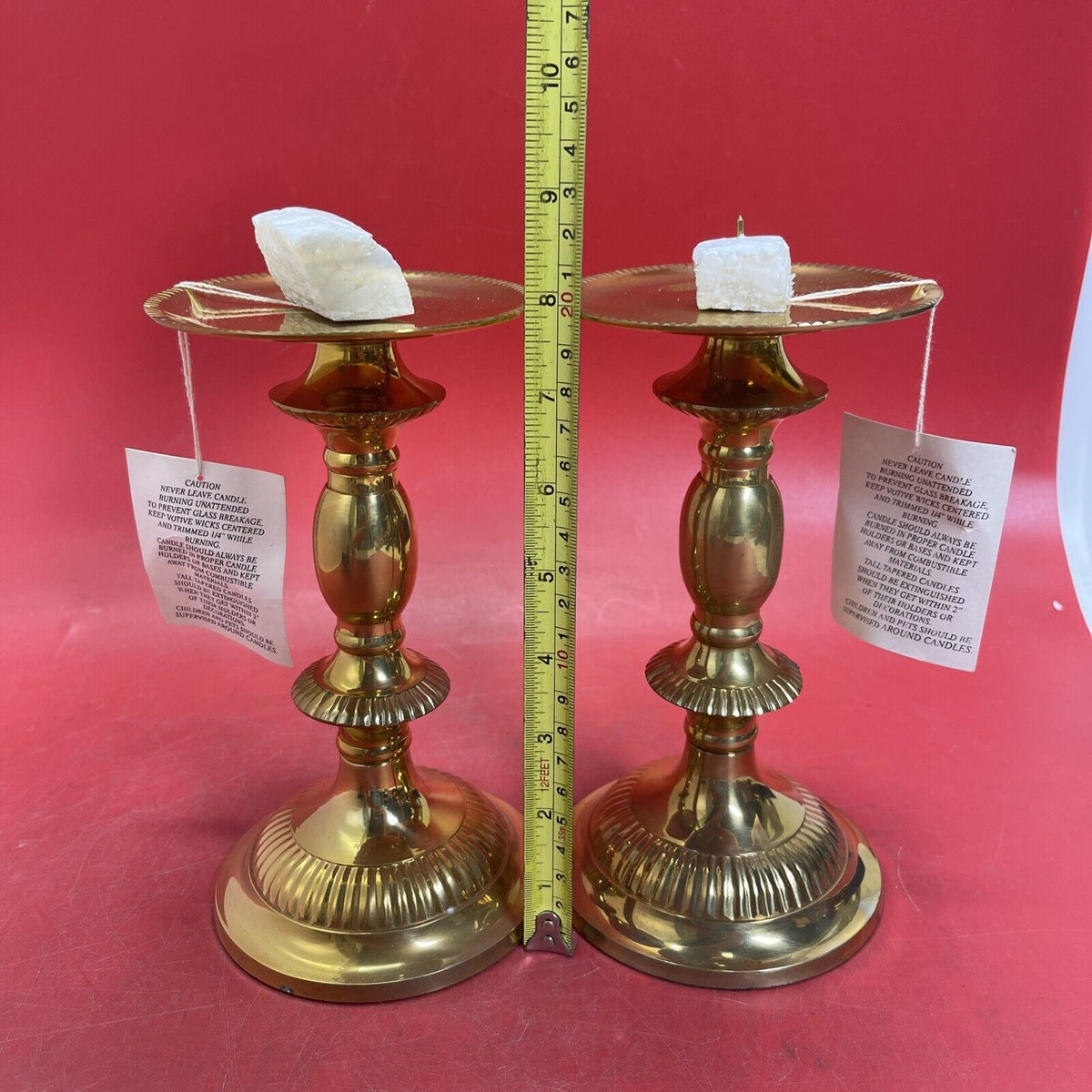 Pair of Brass Candlestick Candle Holders 8" Tall Holds 4" Candle India