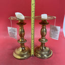 Pair of Brass Candlestick Candle Holders 8" Tall Holds 4" Candle India