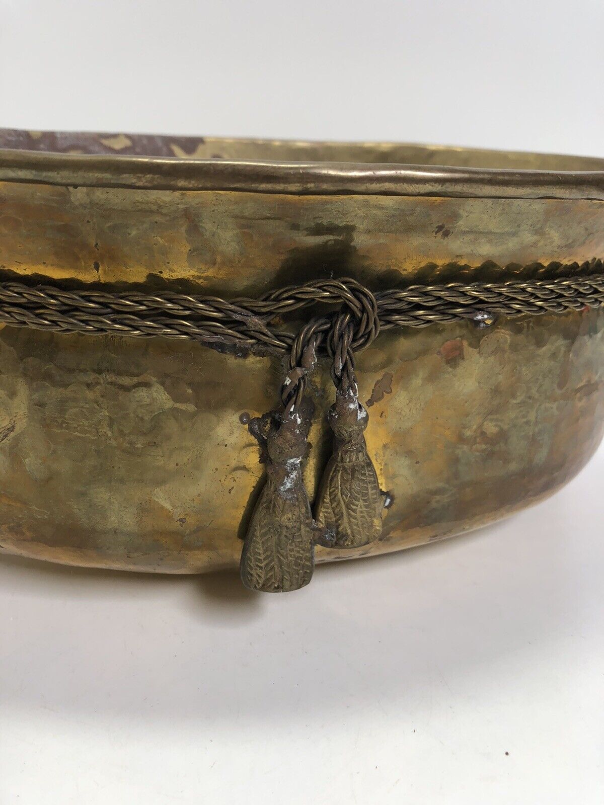 Round Solid Brass Planter w/ Rope Tassel Accent
