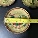 VINTAGE SMALL WALL HANGING With FLORAL And BIRD BRASS ENAMEL PLATES/ Set Of 3