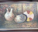 Original Native American Southwest Pottery Canvas Oil Painting Signed Santana