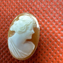 Vintage Loose Hand Carved Detailed Curly Hair Bun Woman Shell Cameo