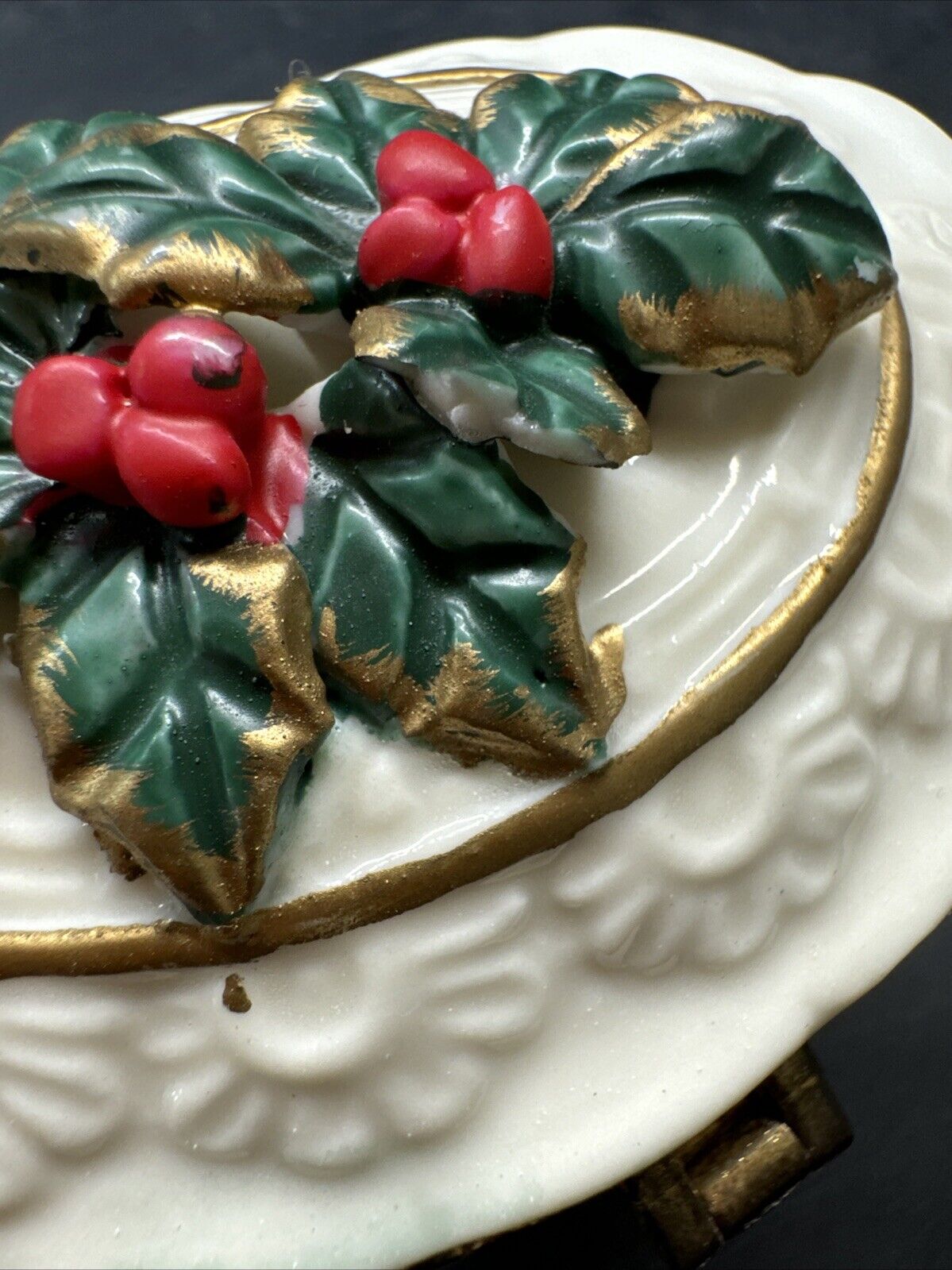 Vintage Trinket Box Poinsettia & Holly  Collectors/ Lot Of 2