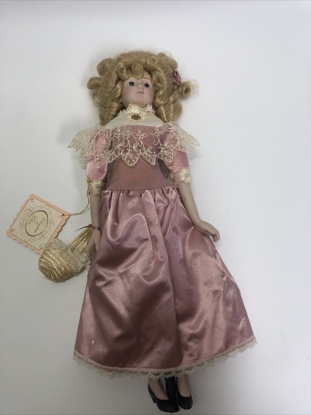 1992 Porcelain Doll Katherine & Kathy - Blond Pink Dress just one