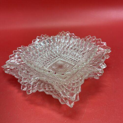 Vintage Indiana Glass Diamond Point Ruffle Edge Trinket  Candy Dishes Set 3