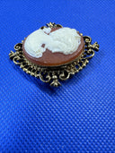 Vintage Avon Gold Tone Cameo Perfume Locket Brooch Pin