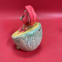 Vintage Chalkware Holiday Fair Mouse in Melon Piggy Coin Bank Neon Kitsch 1960s