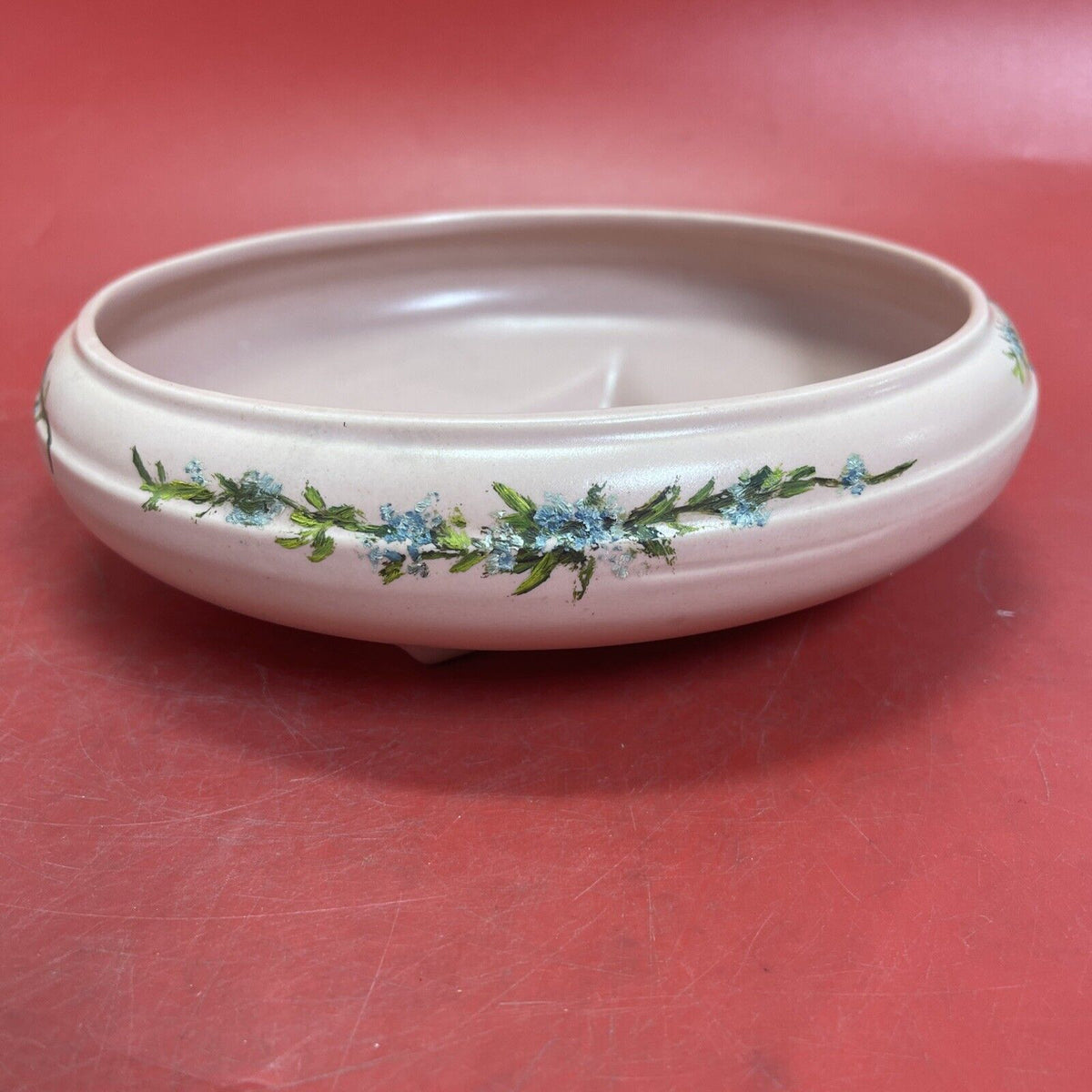 Abingdon USA Pottery Light Pink Salmon Planter Dish Bowl Marked Ceramic Round