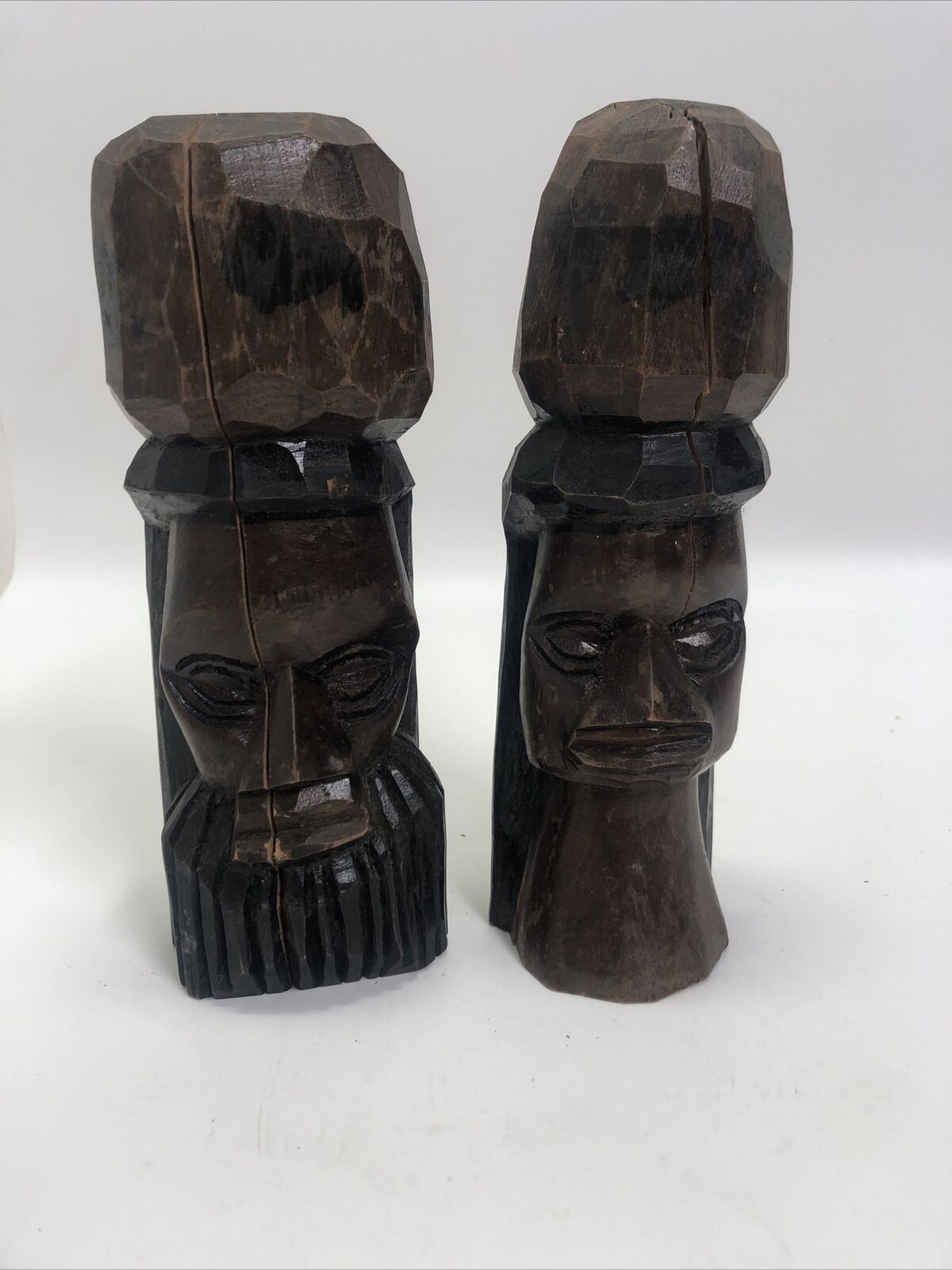 Vintage Tiki Totems From Jamaica Wooden Statue Man Woman Carved wood