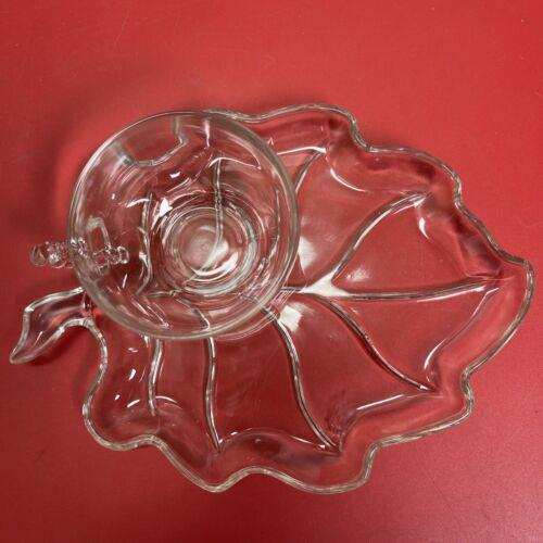 Vintage Glass Snack Tray Leaf And Teacup Tea Coffee Cup Set 4+4