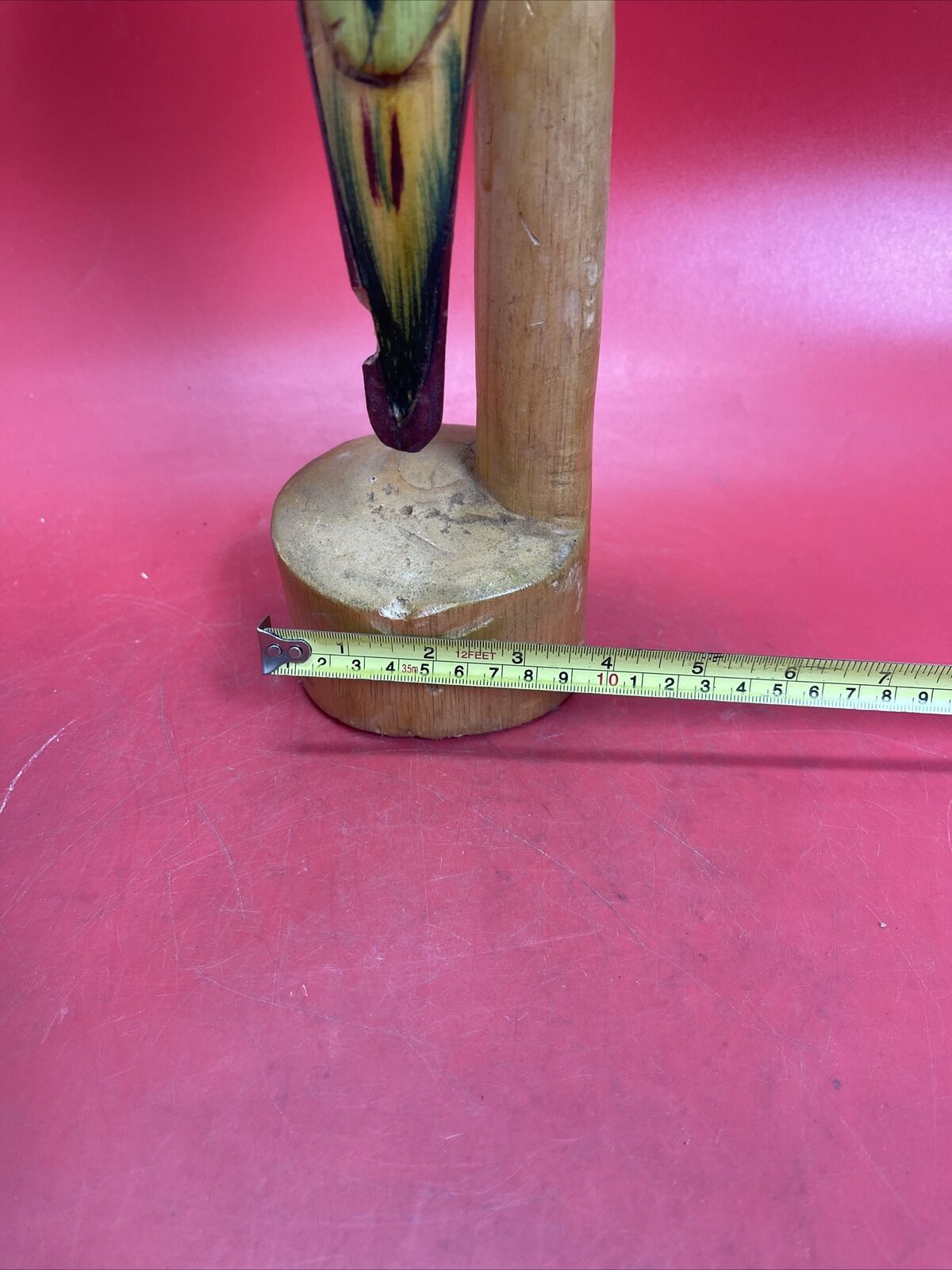 Vintage Wooden Parrot on Perch Hand Carved Painted Tropical Sculpture 16”