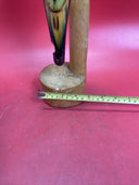 Vintage Wooden Parrot on Perch Hand Carved Painted Tropical Sculpture 16”