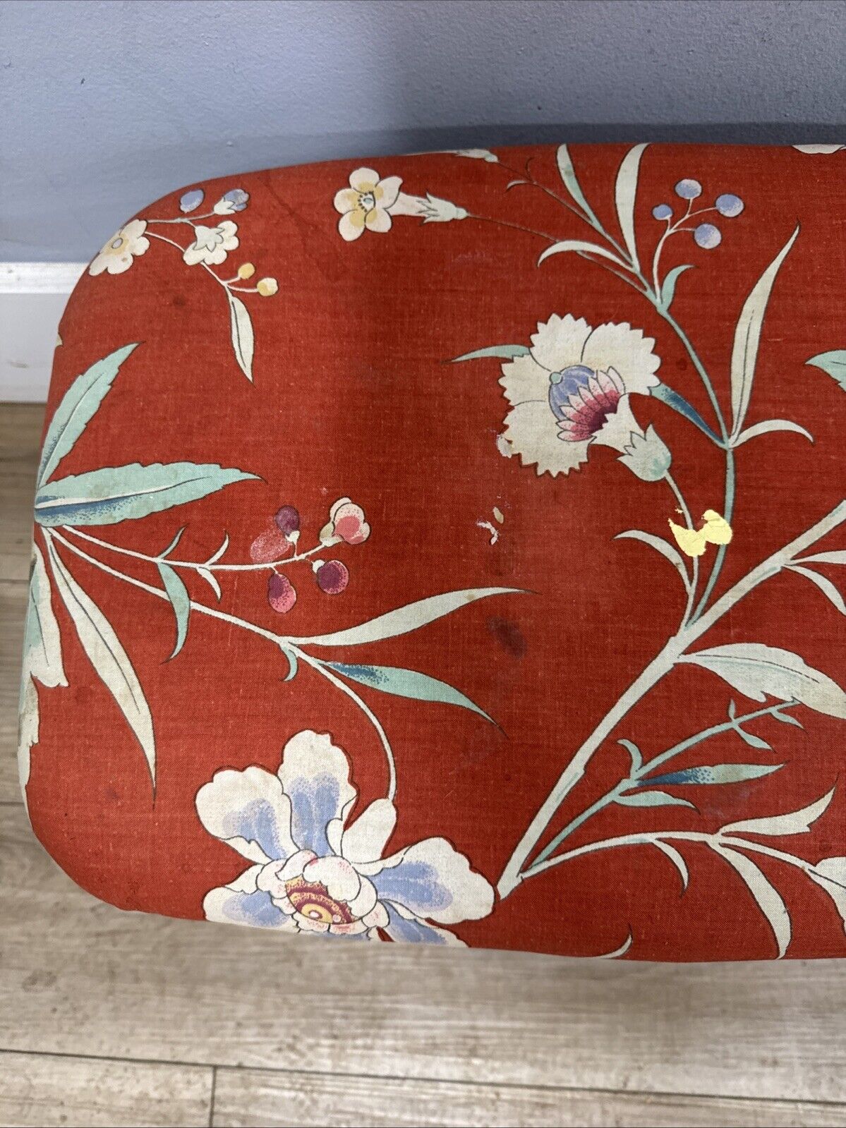 Vintage Needlepoint Footstool Floral Upholstery with Queen Legs