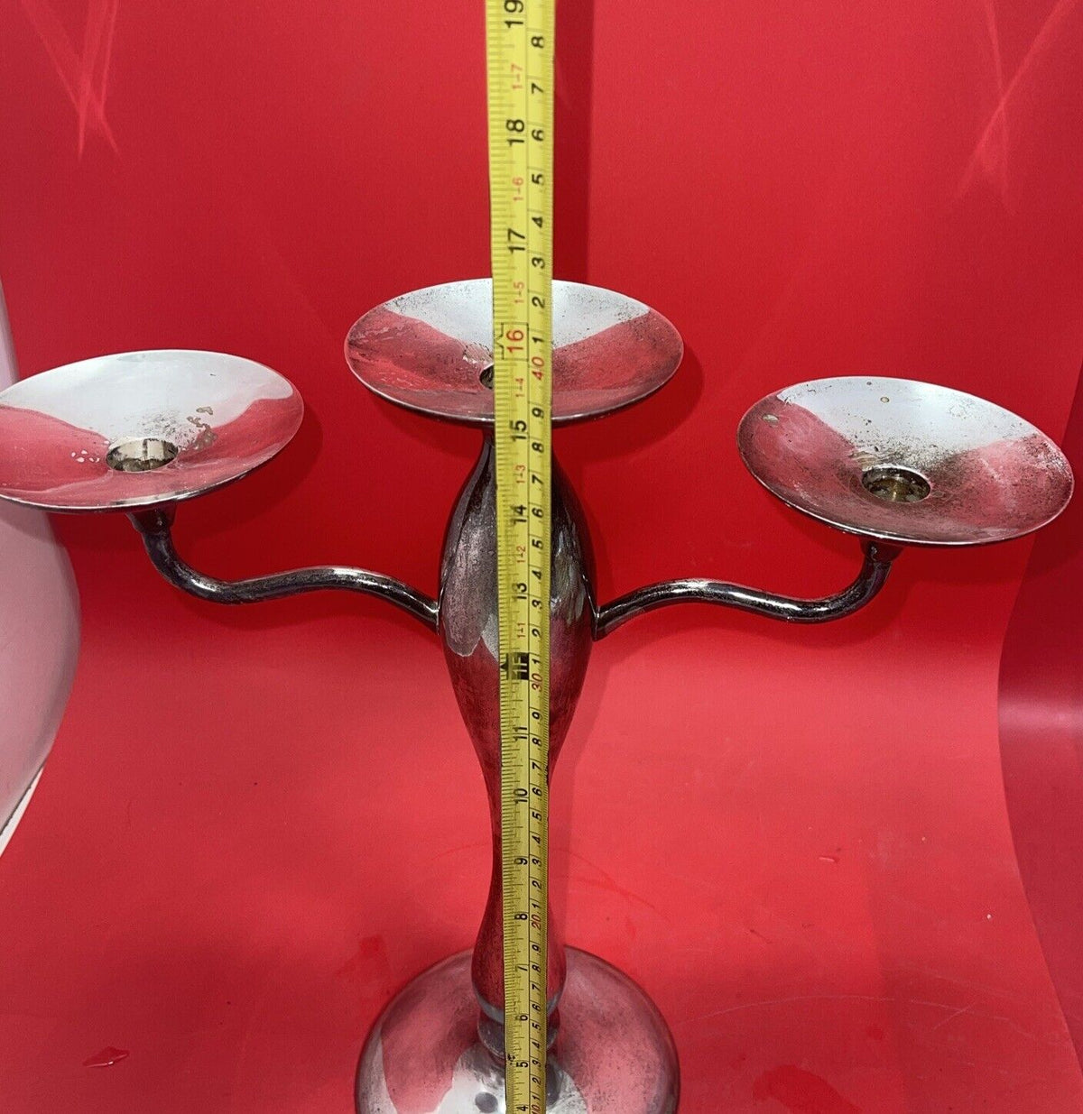 Pottery Barn Heavy Candelabra Taper Pilar Candle Holder 3 Arm Silver Color