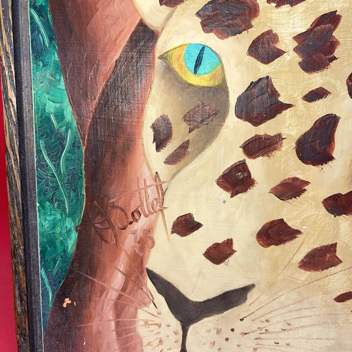 Vintage Painting Tiger Haiti Jungle