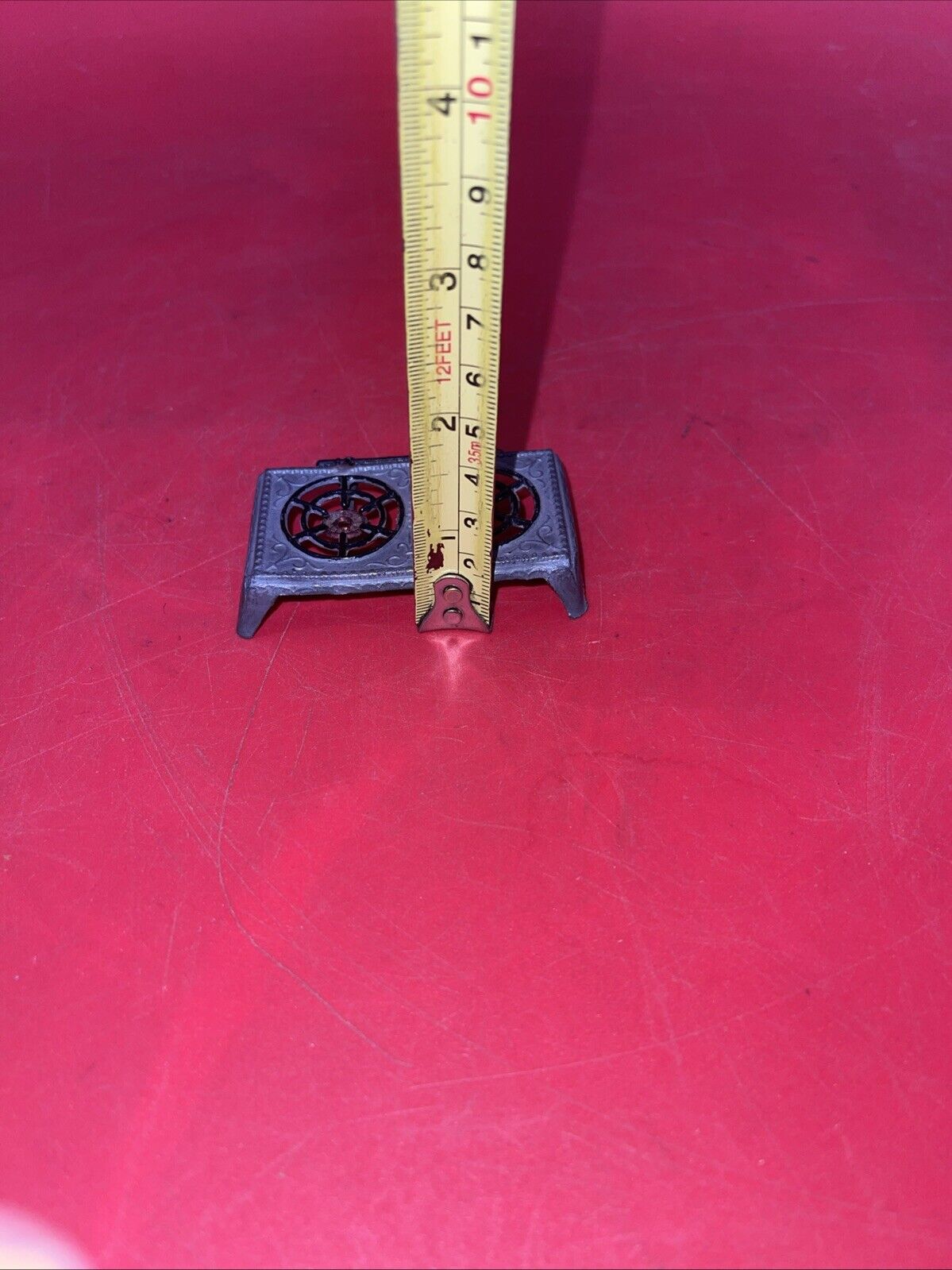 Antique German Dollhouse Metal Tabletop Gas Stove Miniature 1.5x2.5” Kitchen