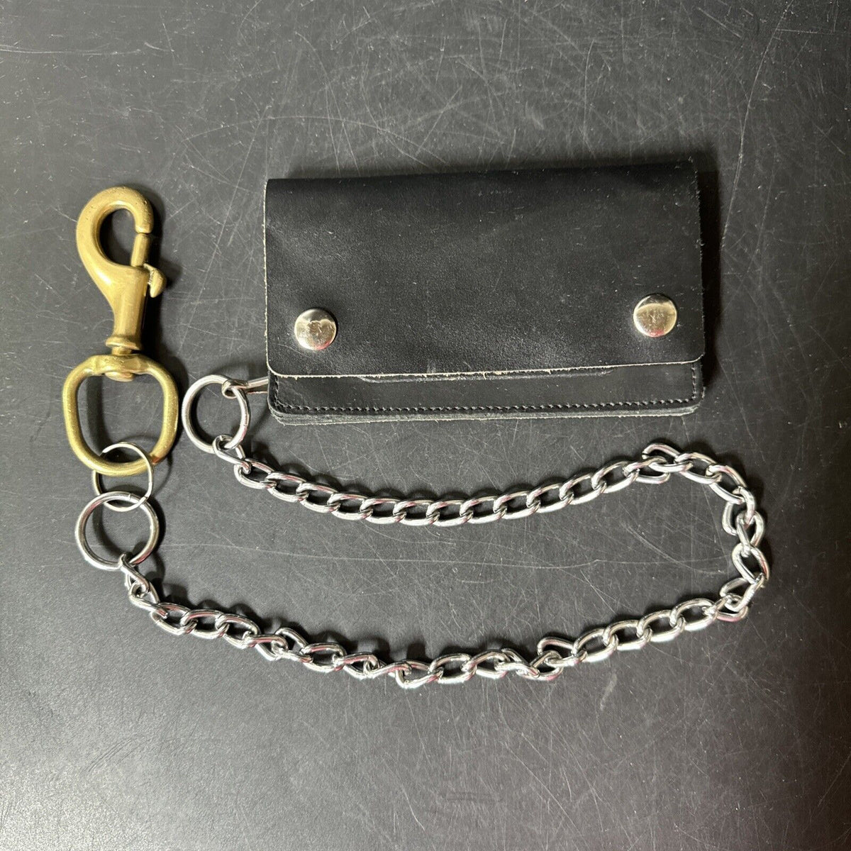 Black Leather Chain Wallet Long Style Billetera