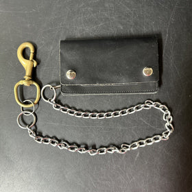 Black Leather Chain Wallet Long Style Billetera