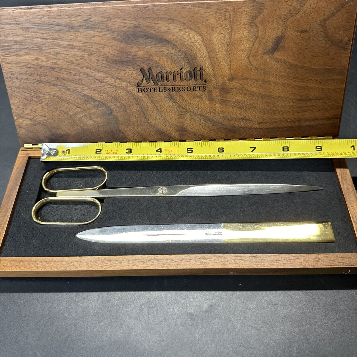 Desk Set Scissors and Letter Opener Walnut Box Solingen Germany