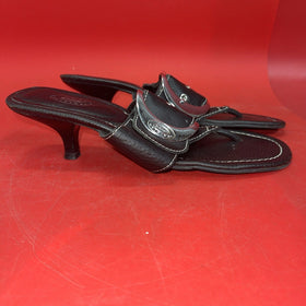 DR. SCHOLL'S SIZE 8 1/2 M  "ZODIAC" BLACK LEATHER  SANDAL w/ SILVER BUCKLE