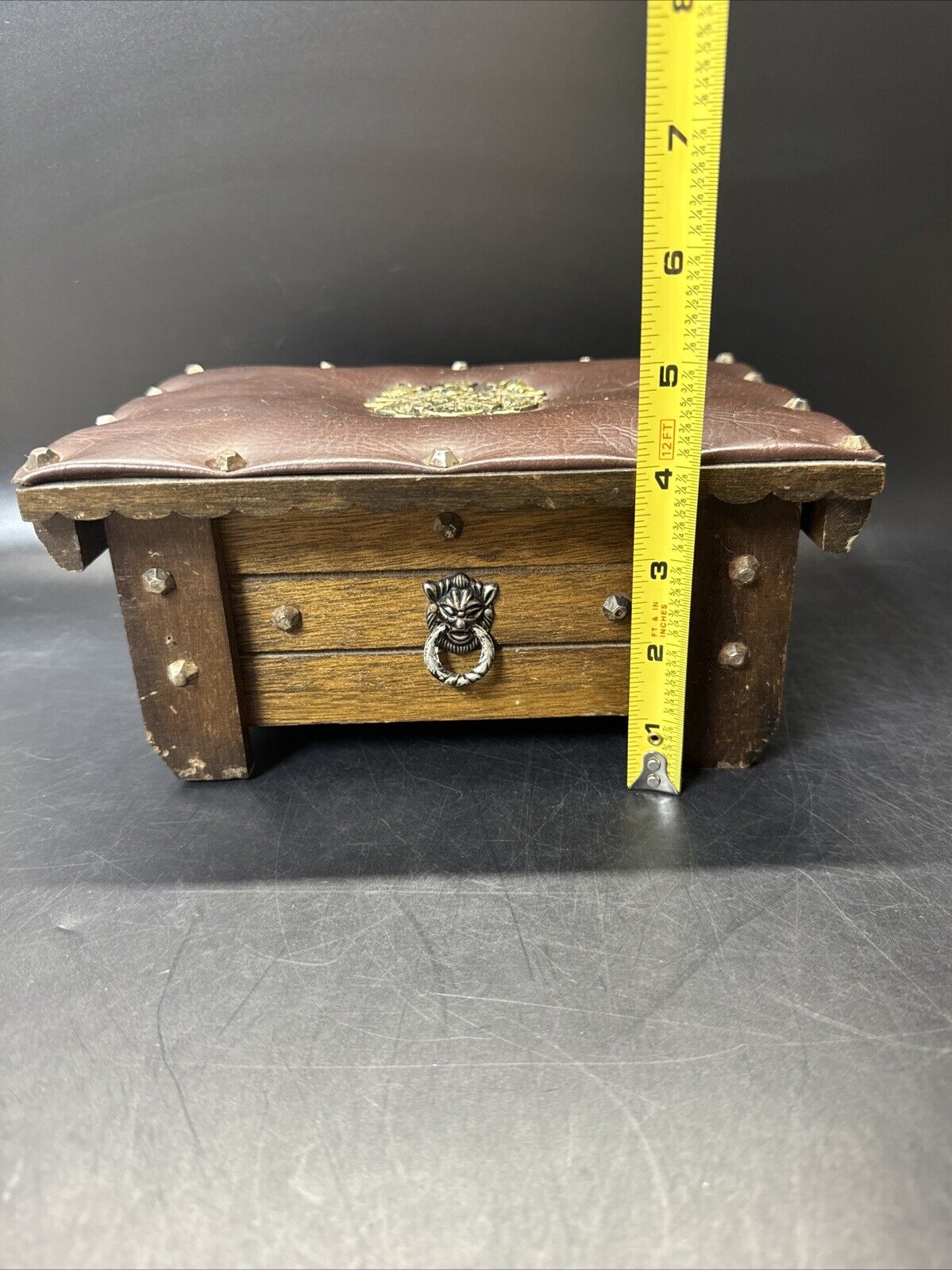 Vtg 60’s Brown Wood Jewelry Trinket Stash Box