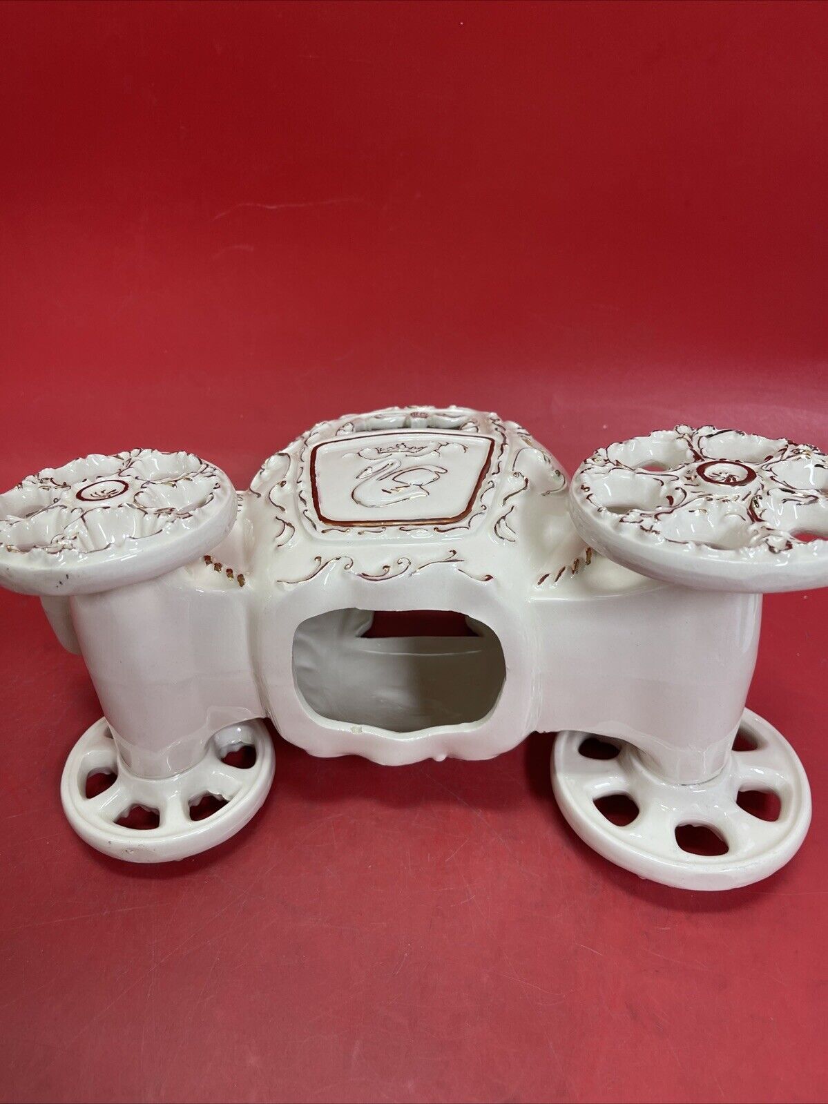 Beautiful porcelain carriage with horses, Cinderella and Prince.