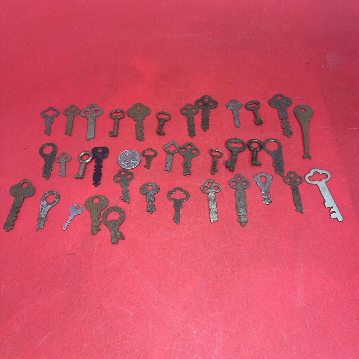 Vintage Cabinet Open Barrel Key Lot ~ 35 Keys ~ Different Sizes & Shapes ~ lot 6