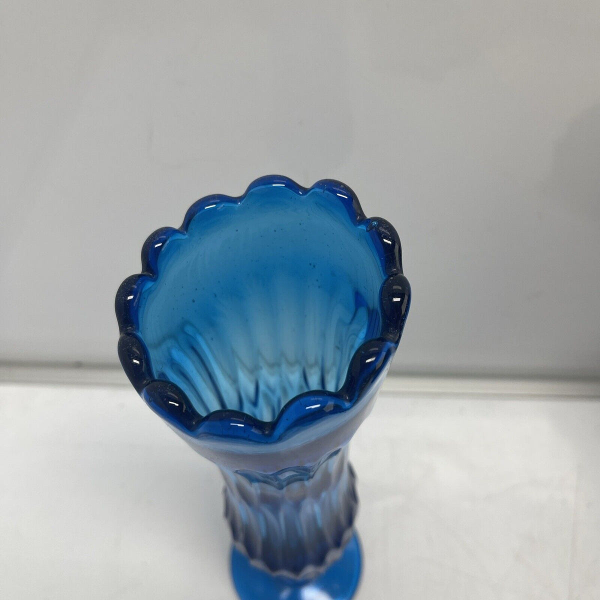Vintage Royal Blue MCM Pedestal Vase, 11" tall, with ruffled edge