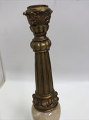 Pillar Candleholder Alabaster & Ornate Gold Gilt