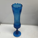 Vintage Royal Blue MCM Pedestal Vase, 11" tall, with ruffled edge
