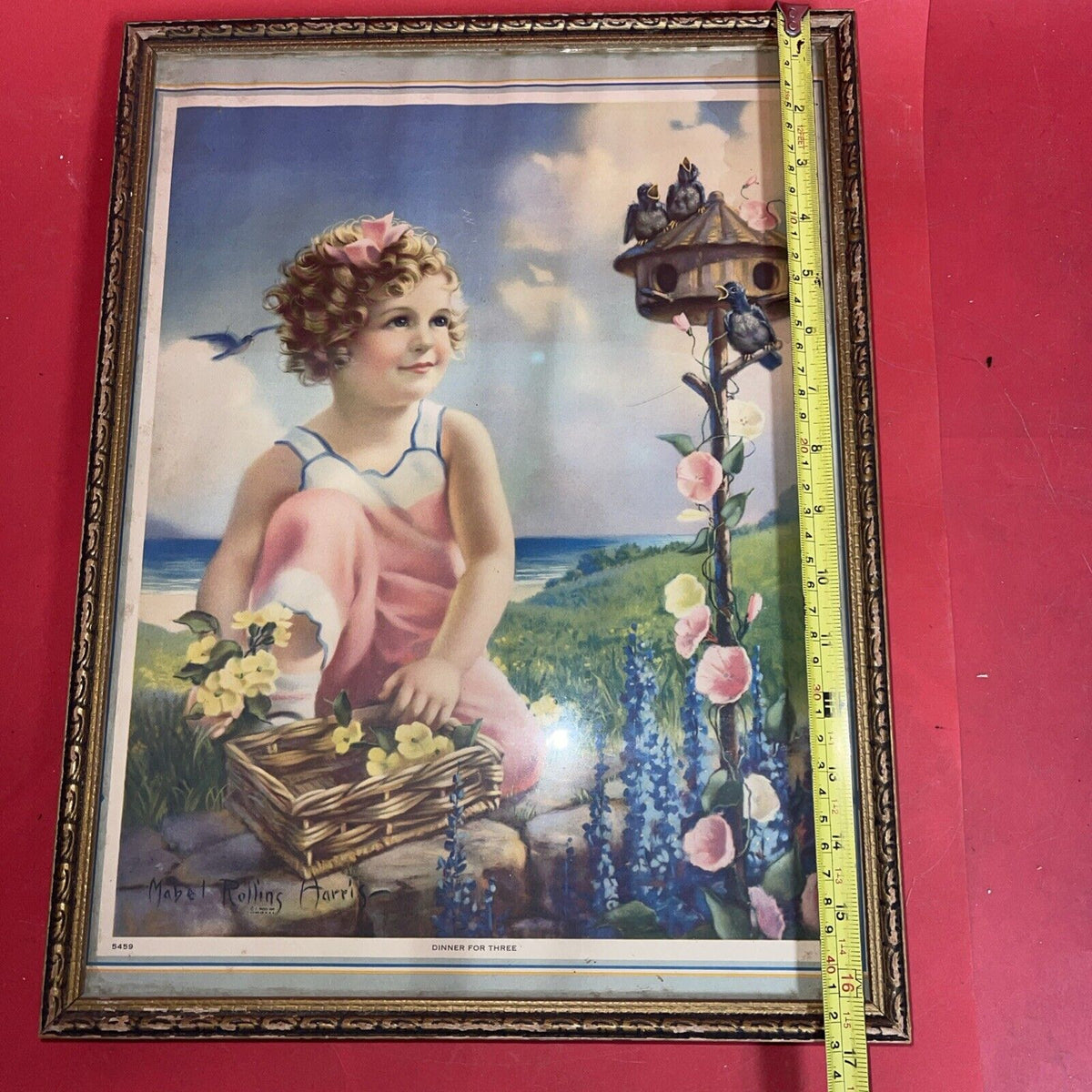 Vintage art Girl Birds house Flowers, by Mabel Rollings Harris Lot 2
