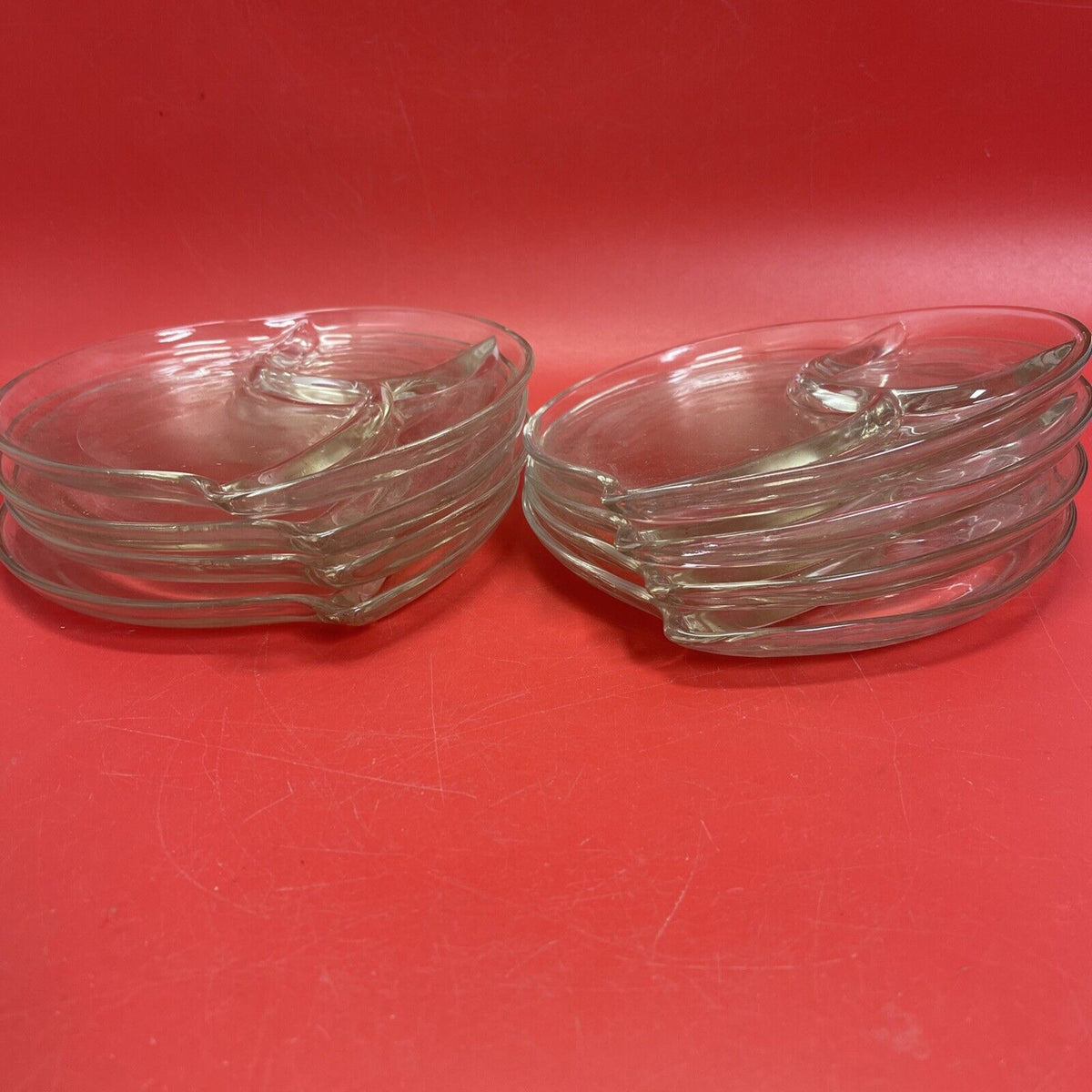 Vintage Peach Fruit Shape Clear Glass Snack/Sauce Dishes ~ Set of 8