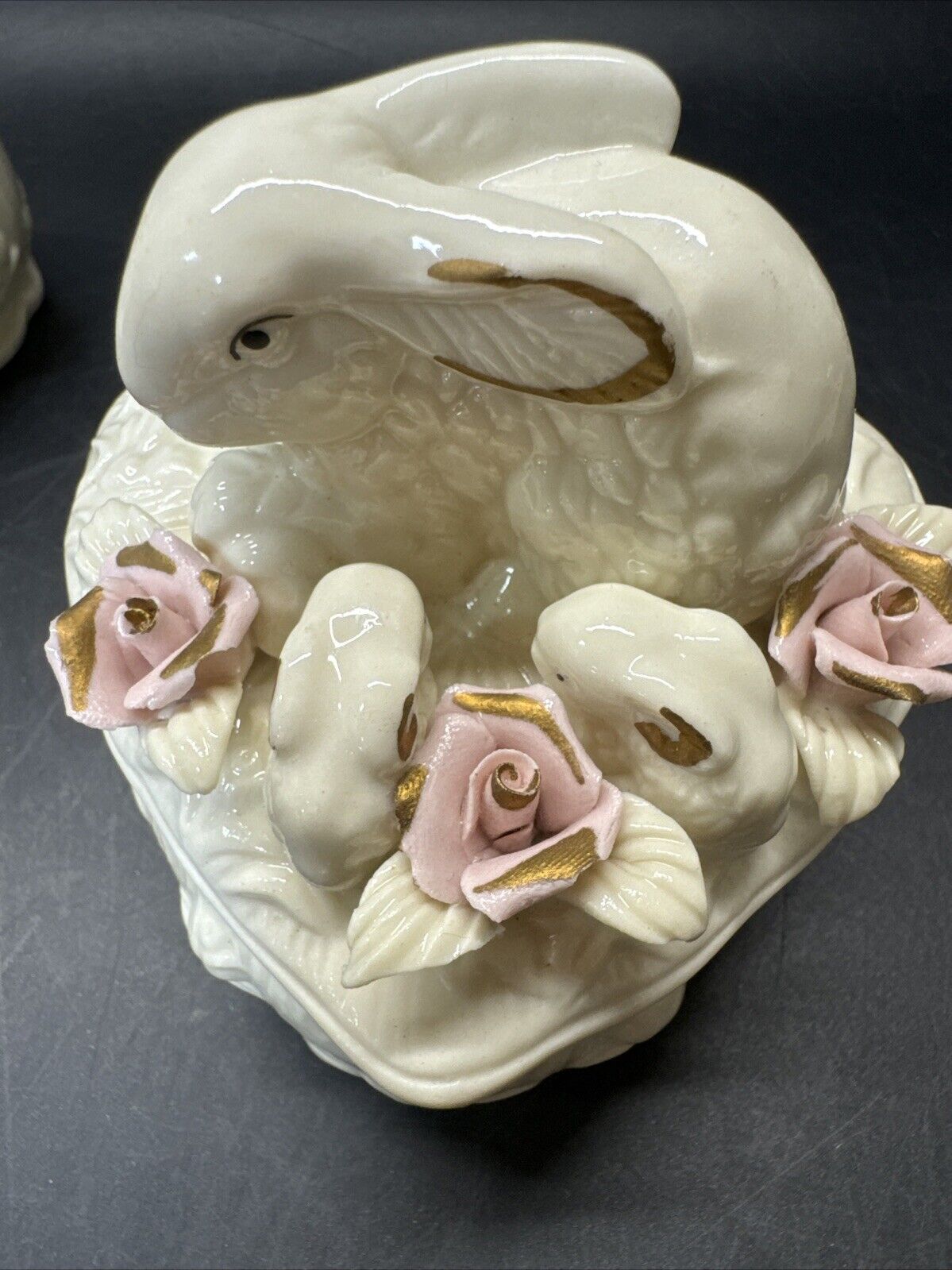 Heart Shape Trinket Box With Bunnies and Flowers/ Lot Of 2