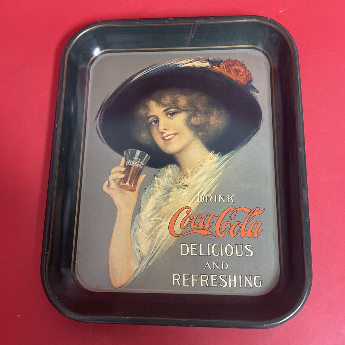 Vintage Coca Cola Metal Tin Serving Tray 1912 Hamilton King Girl Reproduction