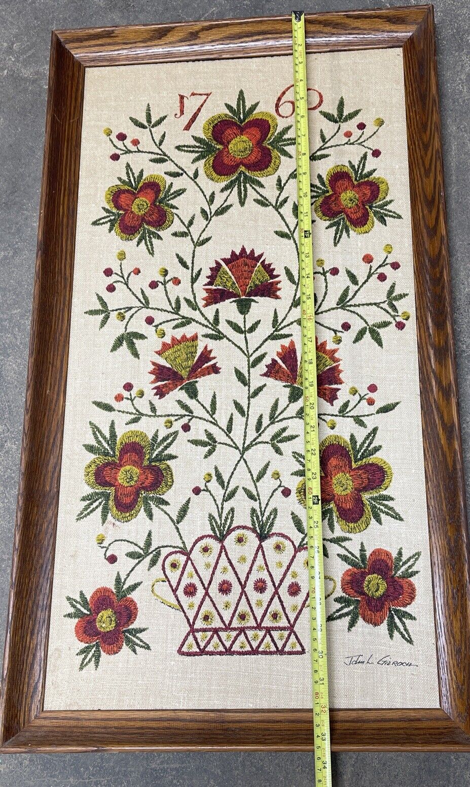 Vintage John L Gieroch Framed Wall Art Linen Burlap 1760 