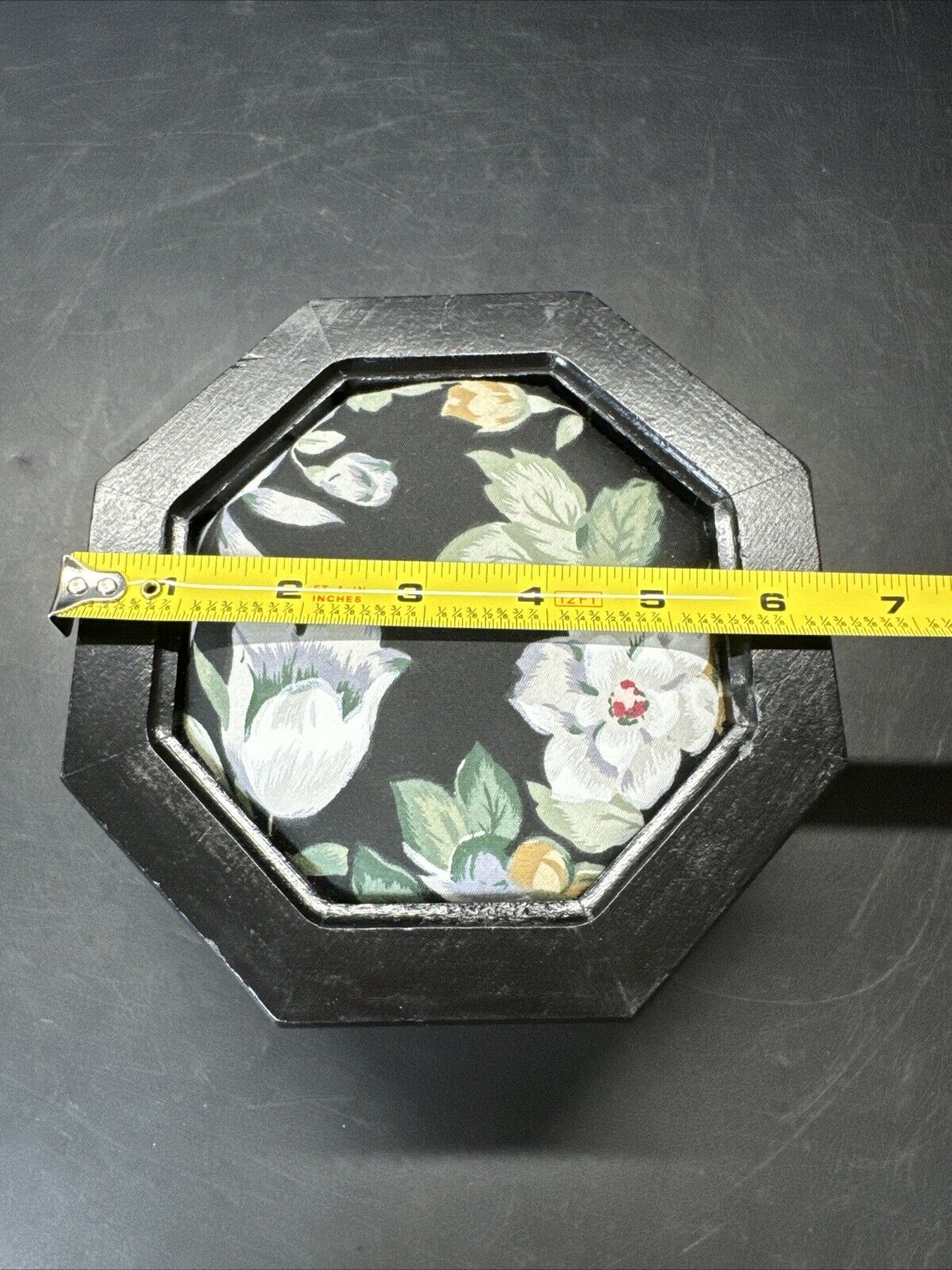 Vintage '91 Wood Jewelry Box Fabric covered Lid Props Open to show Mirror & Felt