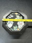 Vintage '91 Wood Jewelry Box Fabric covered Lid Props Open to show Mirror & Felt